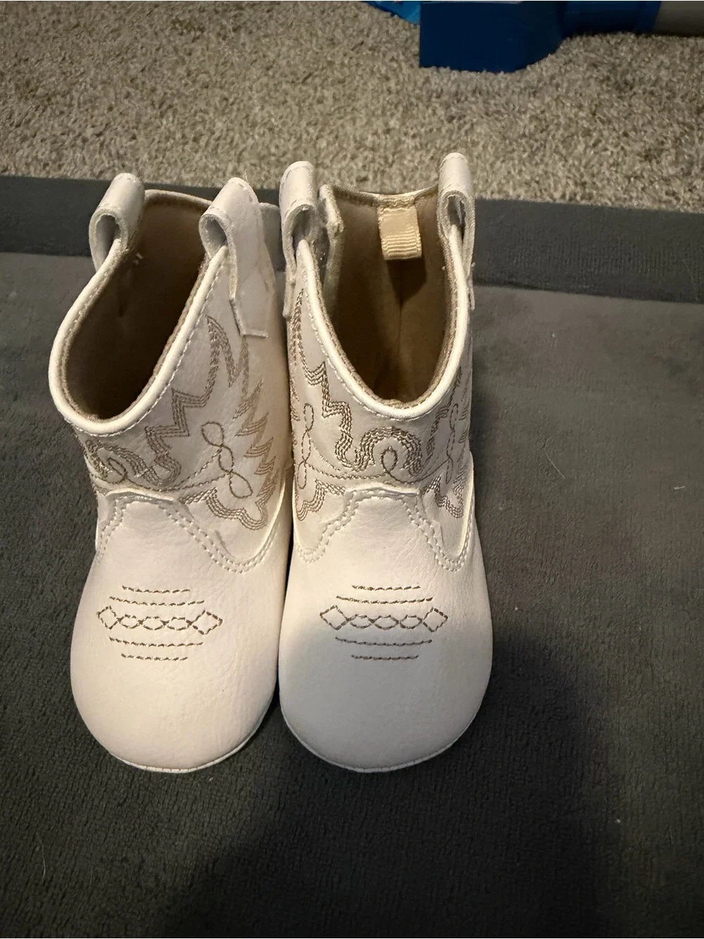 Kids White Cowboy Booties with Decorative Stitching